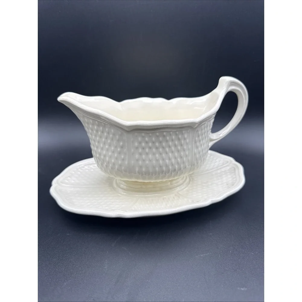 Gien Gravy Boat Pont Aux Choux Faience w Underplate‎ France Sauce Server AS IS